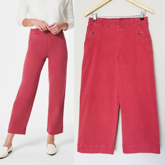 Spanx Stretch Twill Wide Leg Cropped Pants Wild Rose L Pull On Shaping Pockets - Picture 4 of 16